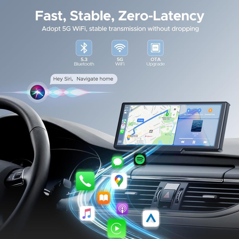 Topexplore 9.26'' Carplay Screen for Car with 2.5K Dash Cam and 1080P Backup Camera Portable Wireless Android Auto Screen GPS Navigation Mirror Link Voice Control Hands-Free for iOS 11+ Android 11+ - Image 4